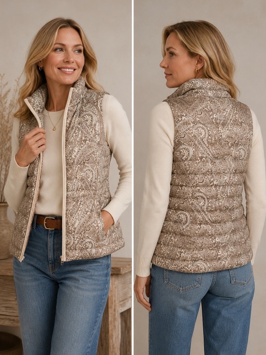 Lands' End Jackets & Blazers - Lands’ End Paisley Quilted Puffer Vest XS | NWOT Zip Front Layering
